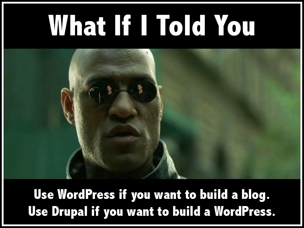 Use WordPress if you want to build a blog. Use Drupal if you want to build a WordPress
